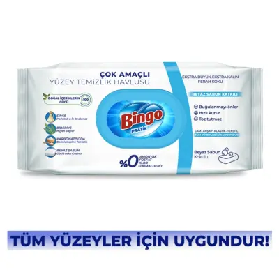 Bingo Yüzey Temizlik Havlusu Beyaz Sabun 96lı x3 - 5
