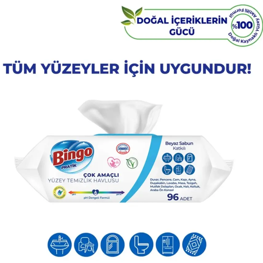 Bingo Yüzey Temizlik Havlusu Beyaz Sabun 96lı x3 - 1