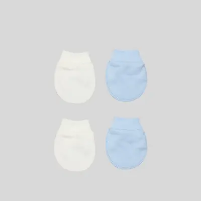 Bistyle 2li Penye Erkek Bebek Eldiven Basic Beyaz - Mavi - 4