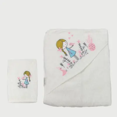 Bistyle Bebek Havlu Luluco Girl And Bird 75x75cm Ekru Unisex