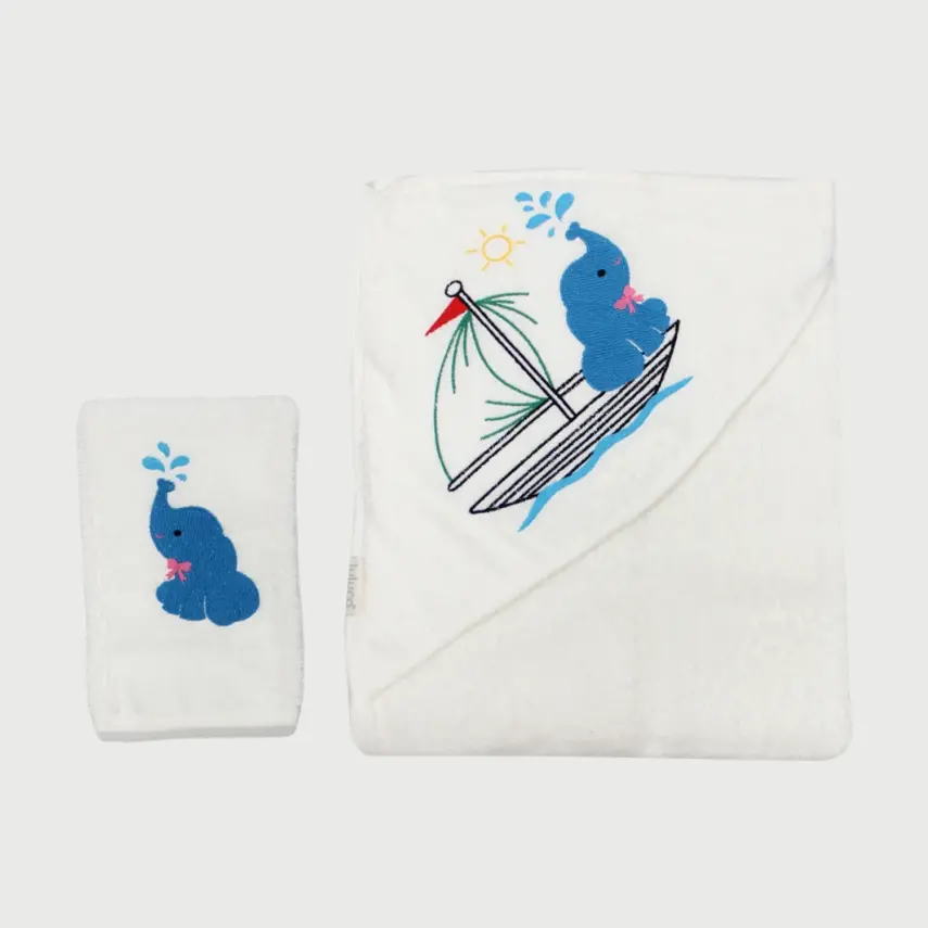 Bistyle Bebek Havlu Luluco Sea And Elephant 75x75cm Ekru Unisex - 1