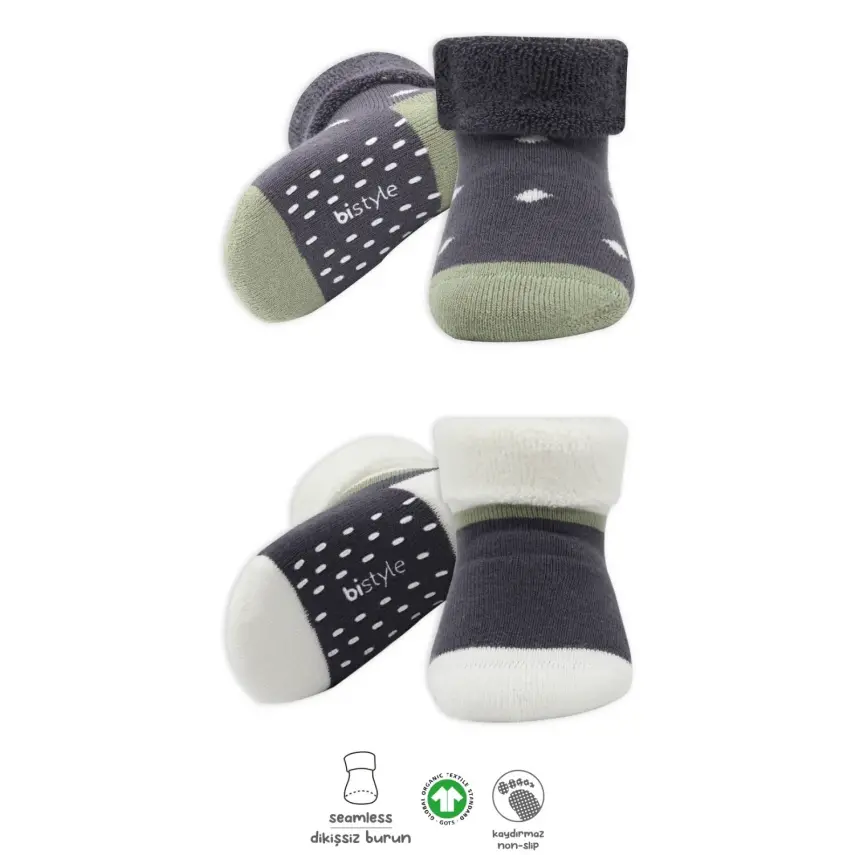 Bistyle Erkek Çorap Soket Havlu 2li Kaymaz Point Boy Antrasit - 1