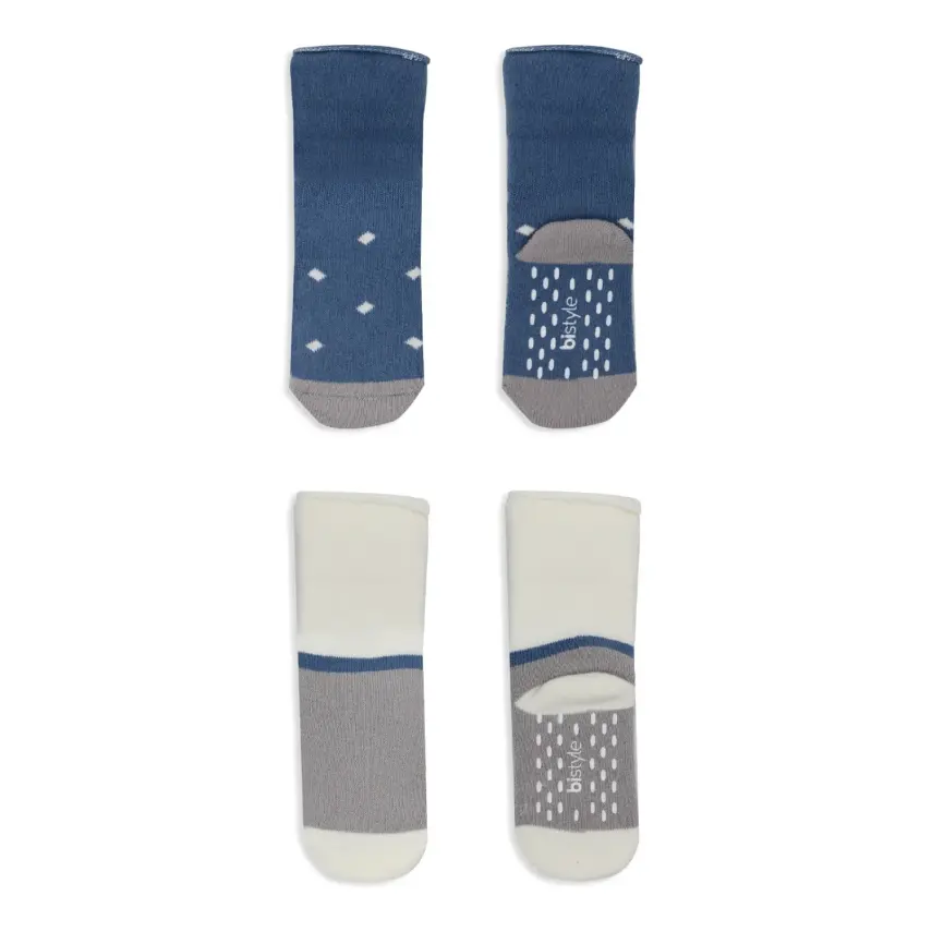 Bistyle Erkek Çorap Soket Havlu 2li Kaymaz Point Boy İndigo - Gri - 3