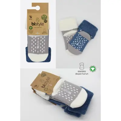 Bistyle Erkek Çorap Soket Havlu 2li Kaymaz Point Boy İndigo - Gri - 6