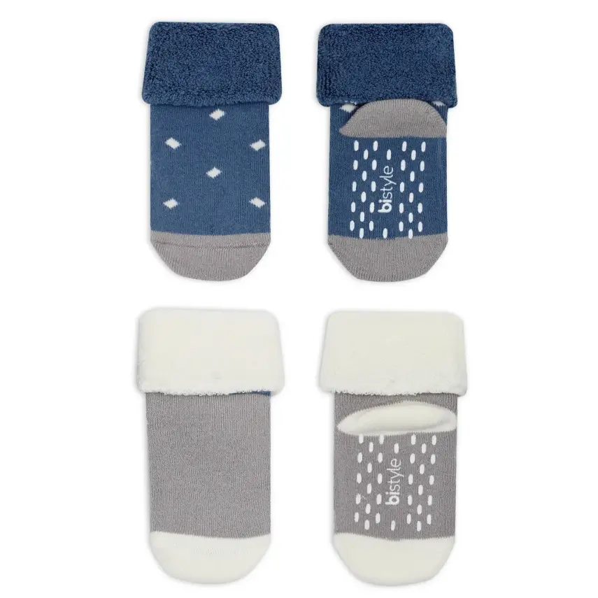 Bistyle Erkek Çorap Soket Havlu 2li Kaymaz Point Boy İndigo - Gri - 2