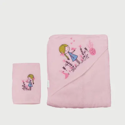 Bistyle Kız Bebek Havlu Luluco Girl And Bird 75x75cm Pembe