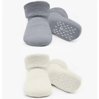 Bistyle Kız Çorap Soket Havlu 2li Kaymaz Basic Boy Gri - Natural