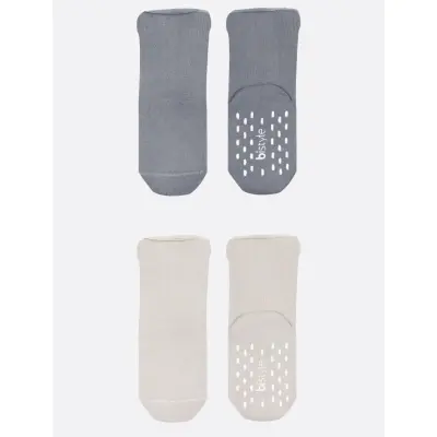 Bistyle Kız Çorap Soket Havlu 2li Kaymaz Basic Boy Gri - Natural - 2