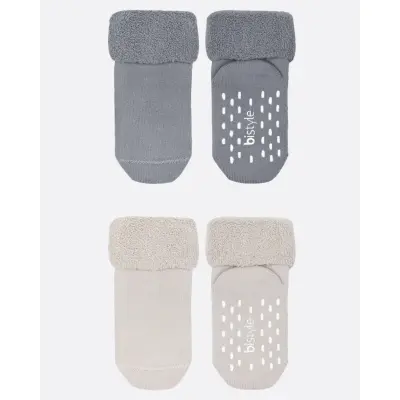 Bistyle Kız Çorap Soket Havlu 2li Kaymaz Basic Boy Gri - Natural - 3
