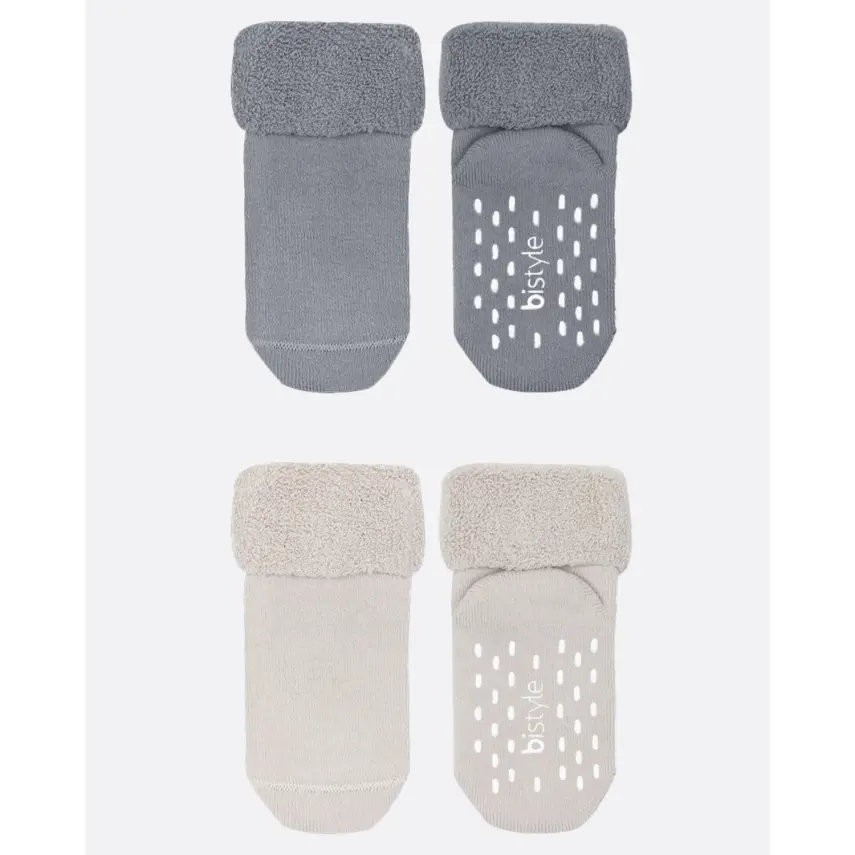 Bistyle Kız Çorap Soket Havlu 2li Kaymaz Basic Boy Gri - Natural - 3