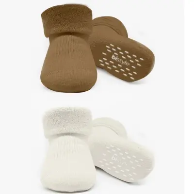 Bistyle Kız Çorap Soket Havlu 2li Kaymaz Basic Boy Kahverengi - Natural