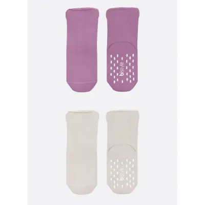 Bistyle Kız Çorap Soket Havlu 2li Kaymaz Basic Girl Gül Kurusu - Natural - 3