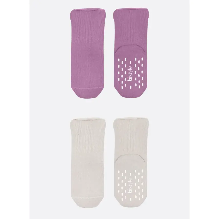 Bistyle Kız Çorap Soket Havlu 2li Kaymaz Basic Girl Gül Kurusu - Natural - 3