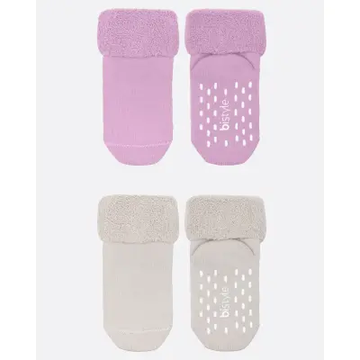 Bistyle Kız Çorap Soket Havlu 2li Kaymaz Basic Girl Gül Kurusu - Natural