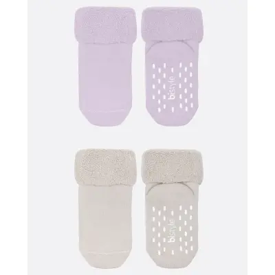 Bistyle Kız Çorap Soket Havlu 2li Kaymaz Basic Girl Lila - Natural - 2