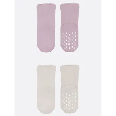 Bistyle Kız Çorap Soket Havlu 2li Kaymaz Basic Girl Lila - Natural - 3