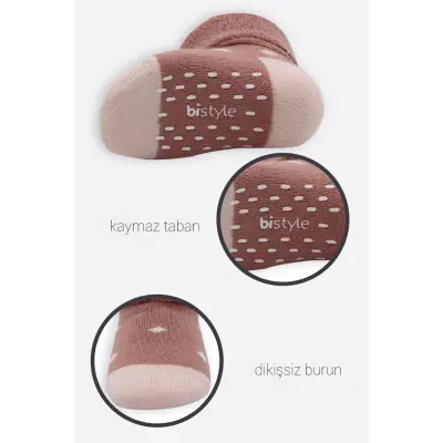 Bistyle Kız Çorap Soket Havlu 2li Kaymaz Point Girl Pudra - Pembe - 2