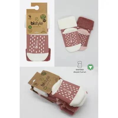 Bistyle Kız Çorap Soket Havlu 2li Kaymaz Point Girl Pudra - Pembe - 6