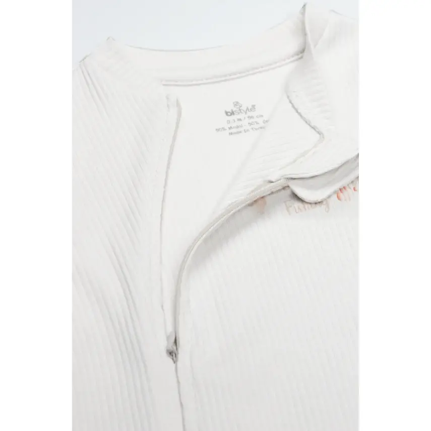 Bistyle Kız Tulum Fermuarlı Modal Lovely Fishing Ekru - 4