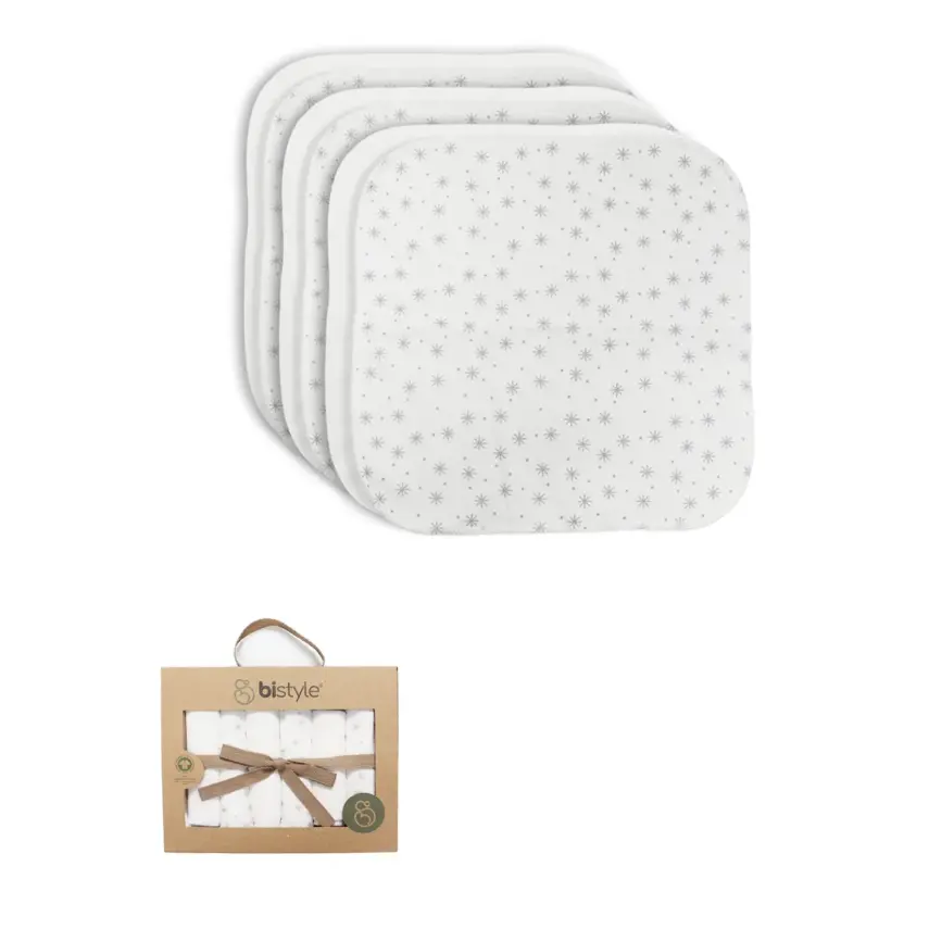 Bistyle Organik Bebek Ağız Mendili 6lı Stars Kutulu 20x20cm Gri  - 1