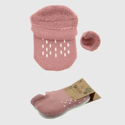 Bistyle Organik Çorap Sneakers Havlu 2li Kaymaz Basic Pudra - Ekru - 5