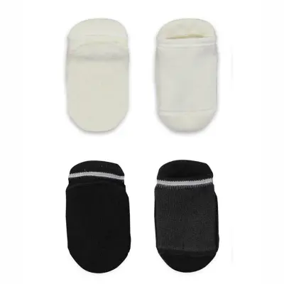 Bistyle Organik Çorap Sneakers Havlu 2li Kaymaz Basic Siyah - Ekru - 3