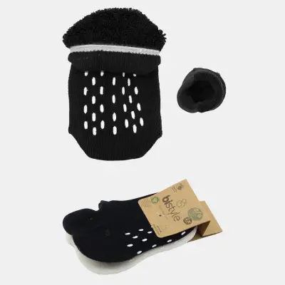 Bistyle Organik Çorap Sneakers Havlu 2li Kaymaz Basic Siyah - Ekru - 5