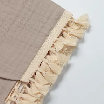 Bistyle Unisex Müslin Puset Yüz Örtüsü Püsküllü Bej - 3