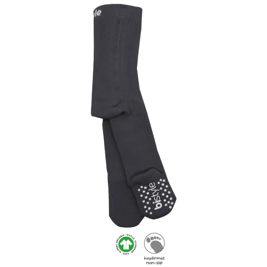 Bistyle Unisex Organik Çorap Külotlu Kaymaz Havlu Antrasit - 1