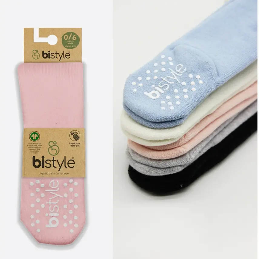 Bistyle Unisex Organik Çorap Külotlu Kaymaz Havlu Pembe - 6