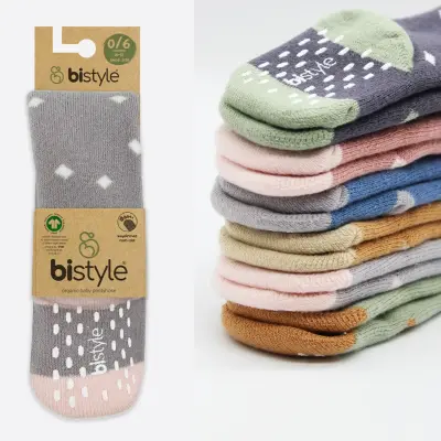 Bistyle Unisex Organik Çorap Külotlu Kaymaz Havlu Puanlı Gri - 6