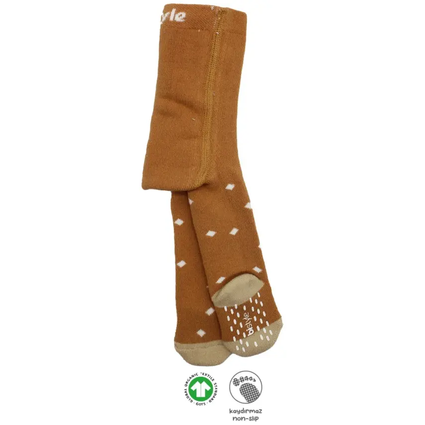 Bistyle Unisex Organik Çorap Külotlu Kaymaz Havlu Puanlı Hardal - 11