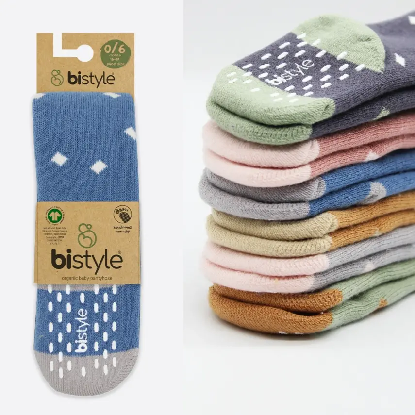 Bistyle Unisex Organik Çorap Külotlu Kaymaz Havlu Puanlı İndigo - 11