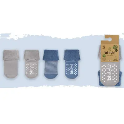 Bistyle Unisex Organik Çorap Soket Havlu 2li Kaymaz Çemberli Kıvrık İndigo - Gri - 3