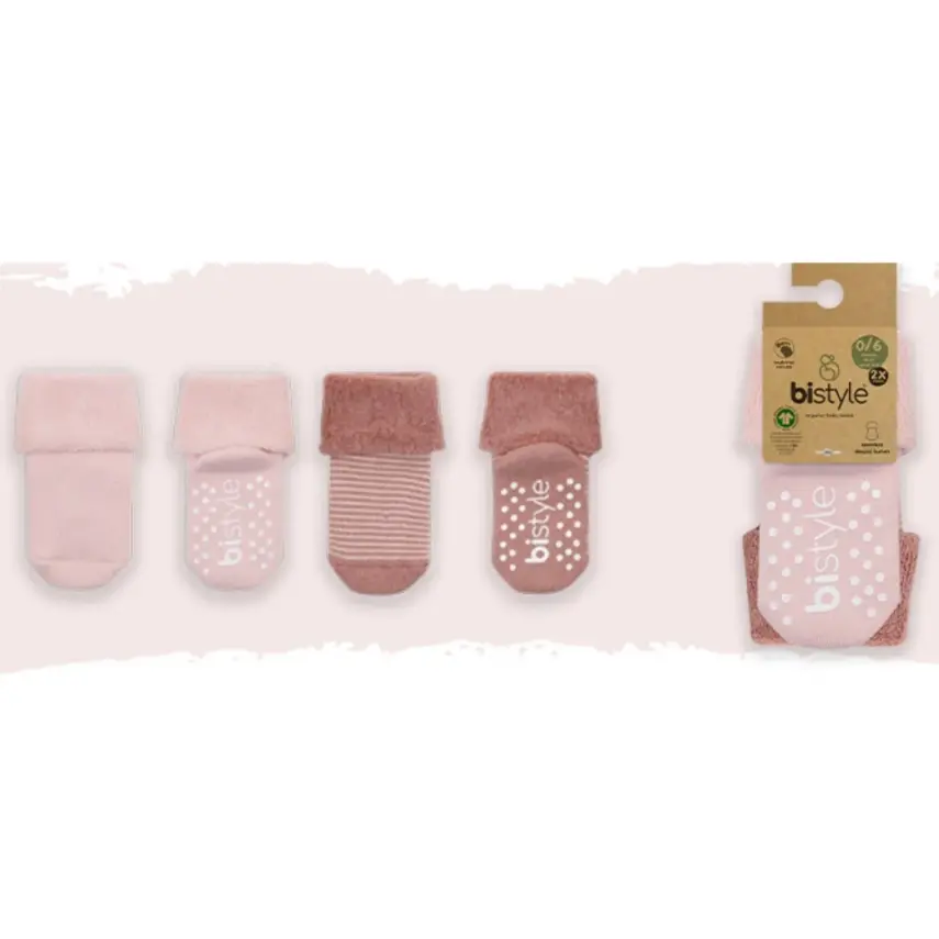 Bistyle Unisex Organik Çorap Soket Havlu 2li Kaymaz Çemberli Kıvrık Pudra - Pembe - 3