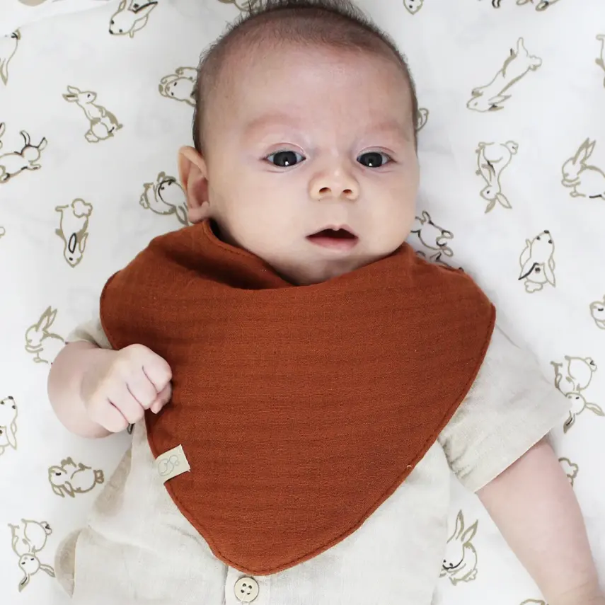 Bistyle Unisex Organik Fular Önlük Müslin 3lü Kiremit - Bej - Hardal - 11