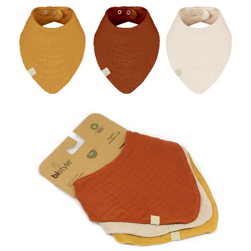 Bistyle Unisex Organik Fular Önlük Müslin 3lü Kiremit - Bej - Hardal - 4