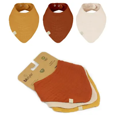 Bistyle Unisex Organik Fular Önlük Müslin 3lü Kiremit - Bej - Hardal