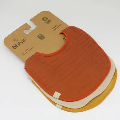 Bistyle Unisex Organik Fular Önlük Müslin 3lü Kiremit - Bej - Hardal - 4