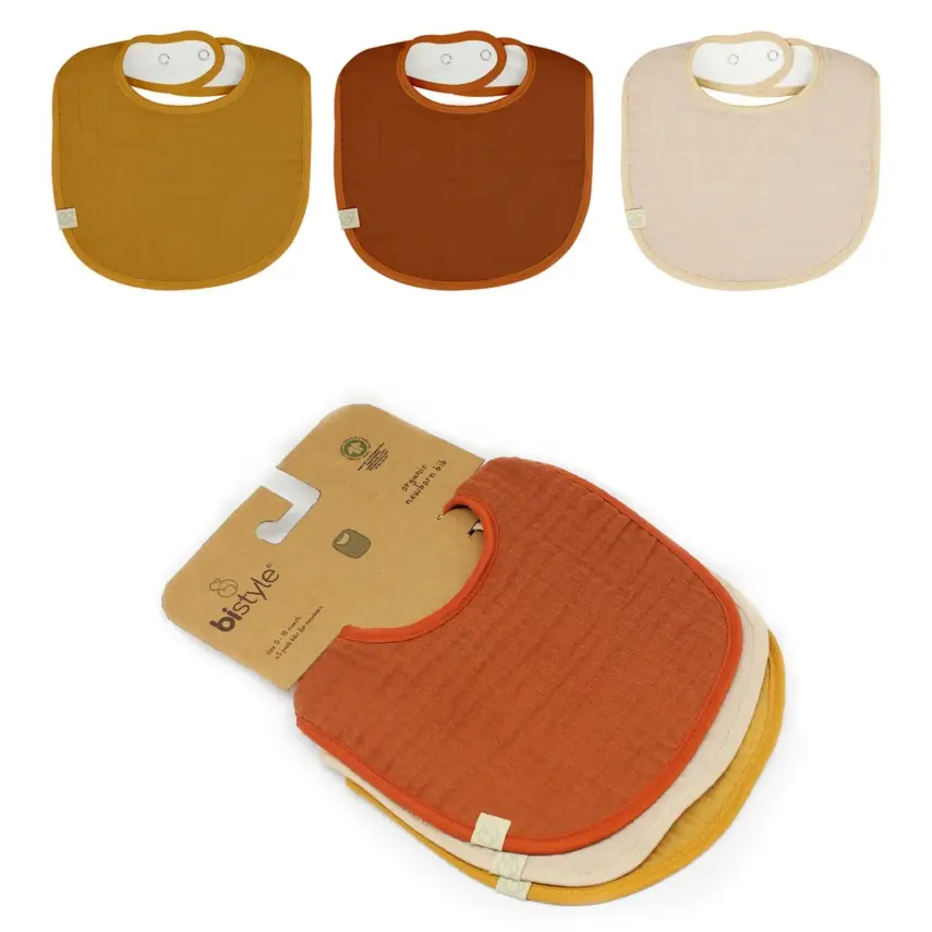 Bistyle Unisex Organik Fular Önlük Müslin 3lü Kiremit - Bej - Hardal - 1