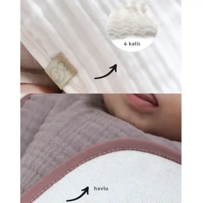 Bistyle Unisex Organik Fular Önlük Müslin 3lü Taş - Ekru - Antrasit - 10