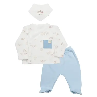 Bistyle Zıbın Takımı 3lü Curly Lamb Bej - Mavi - Ekru