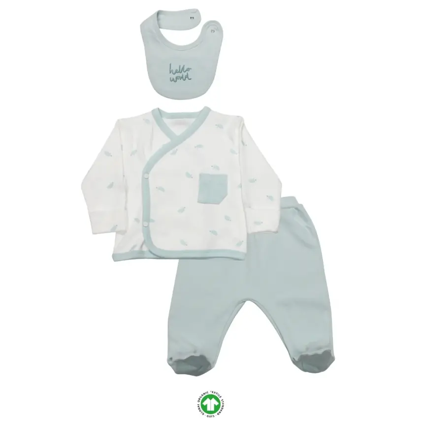 Bistyle Zıbın Takımı 3lü Hello World Mint - Ekru - 1