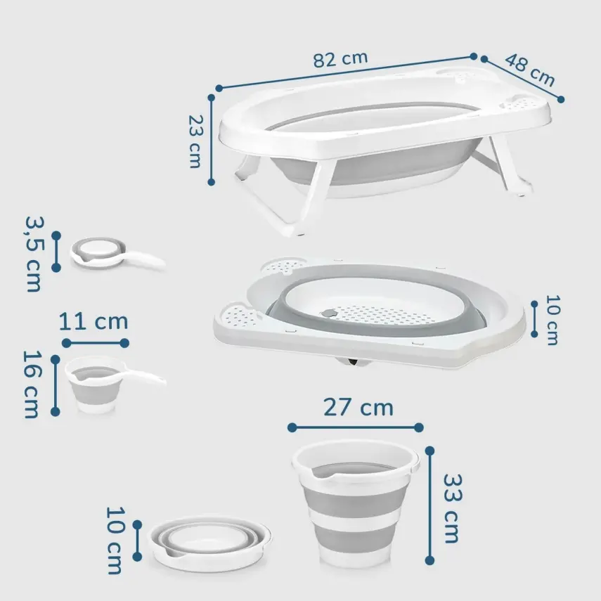 BM Care Katlanabilir Bebek Banyo Küvet Seti 5'li Gri - 29