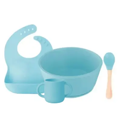 BM Care Silikon Beslenme Seti Mini Bardaklı 4 lü Mavi