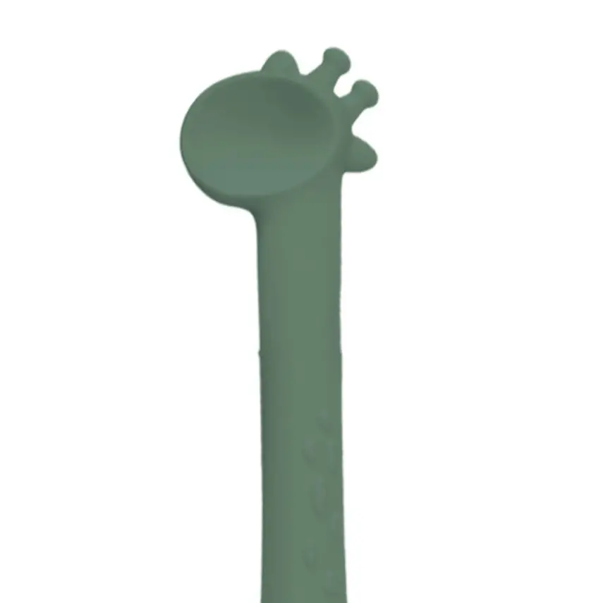 BM Care Silikon Çok Amaçlı Mama Çatal Kaşık Zürafa Yeşil  - 9