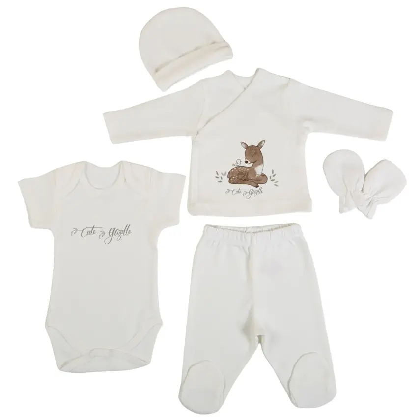 Bm Fabric Ceylan Desenli Yenidoğan 5'li Hastane Çıkışı Kız Bebek - 1