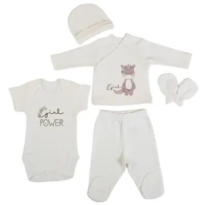 Bm Fabric Girl Desenli Yenidoğan 5'li Hastane Çıkışı Kız Bebek