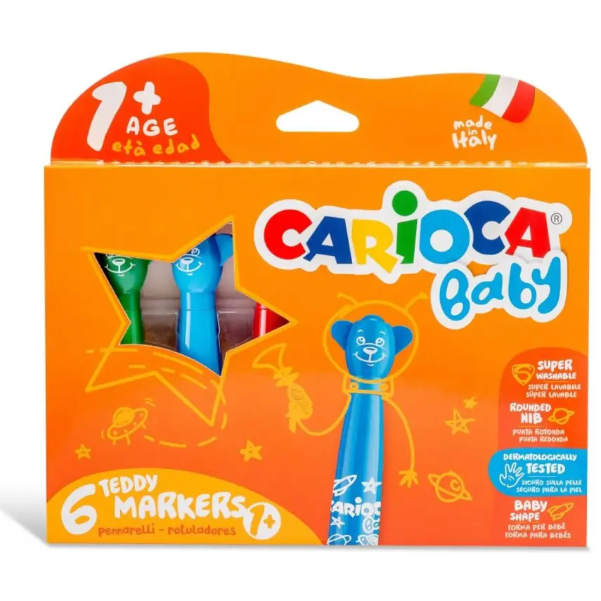 Carioca Baby Teddy Jumbo Yıkanabilir Keçeli Boya Kalemi 6lı  - 1