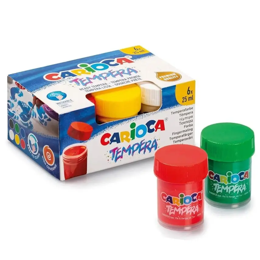 Carioca Tempera Suluboya Süper Yıkanabilir 6*25 Ml 6 Renk Karışık - 1